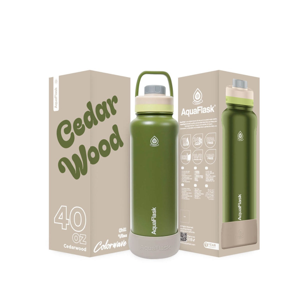 cedarwood AquaFlask Colorwave 40oz tumbler held in hand showing large capacity