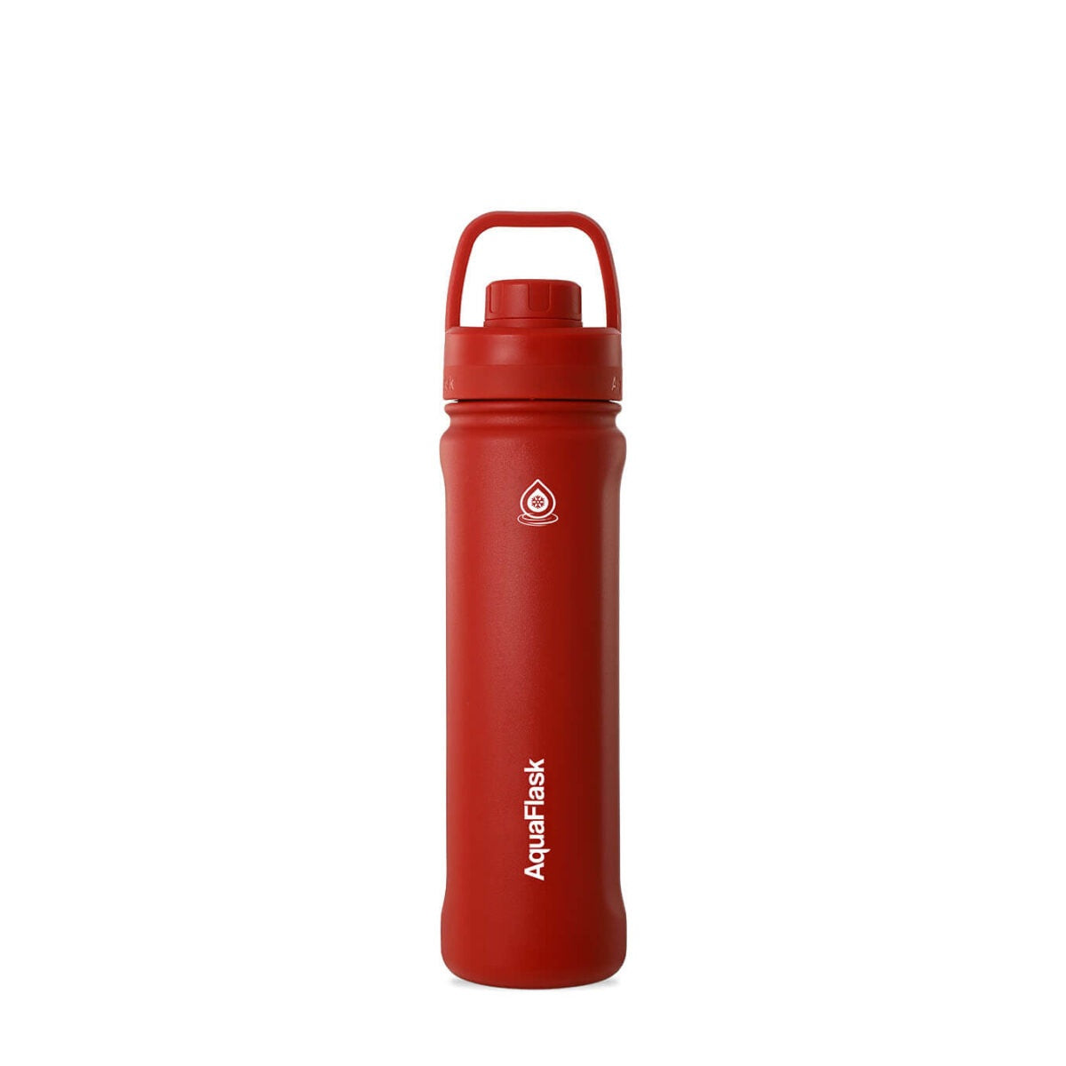 red AquaFlask Sports 22oz held in hand showing ergonomic grip and sport design
