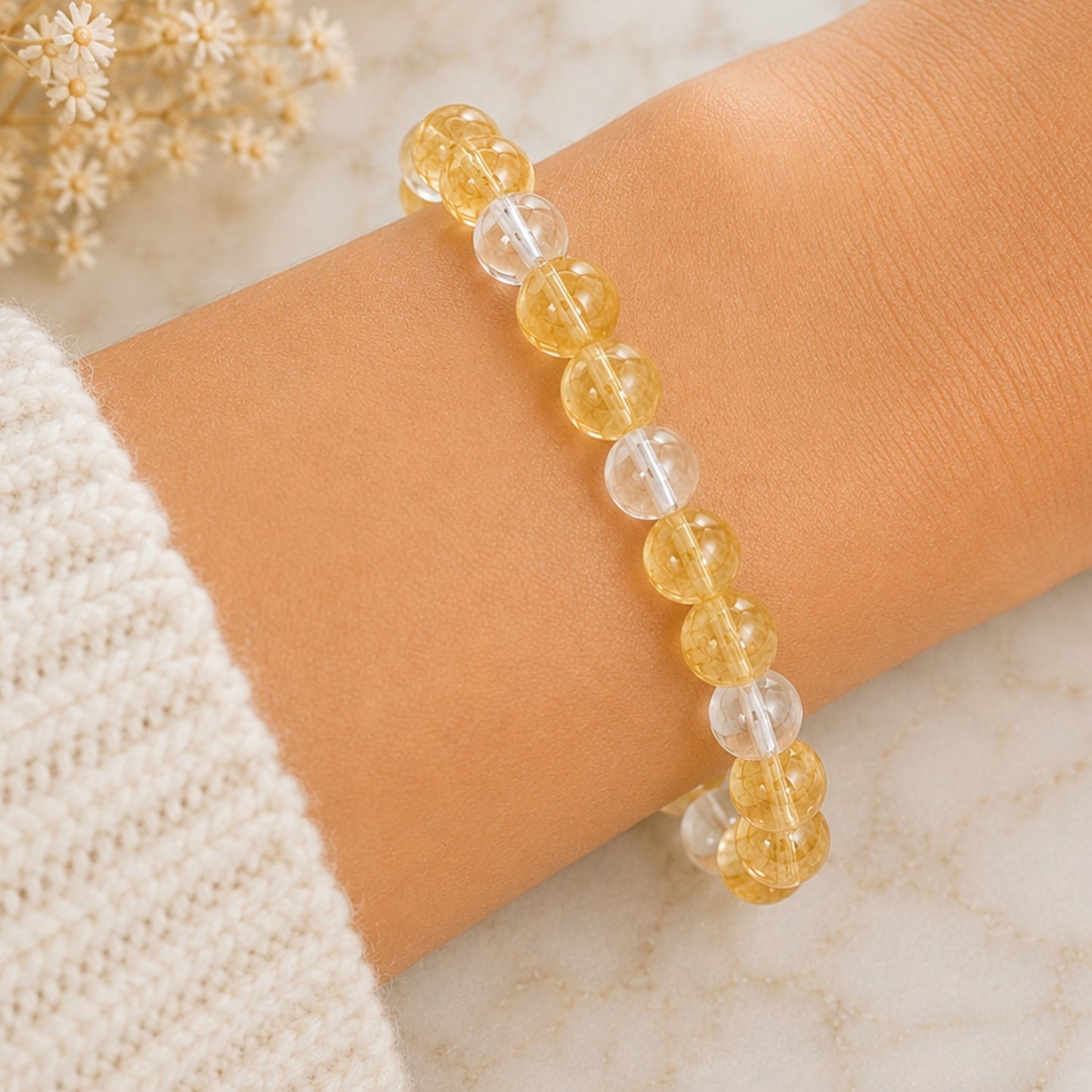 Citrine & Clear Quartz Bracelet | Healing Crystal Jewelry for Abundance, Manifestation & Prosperity