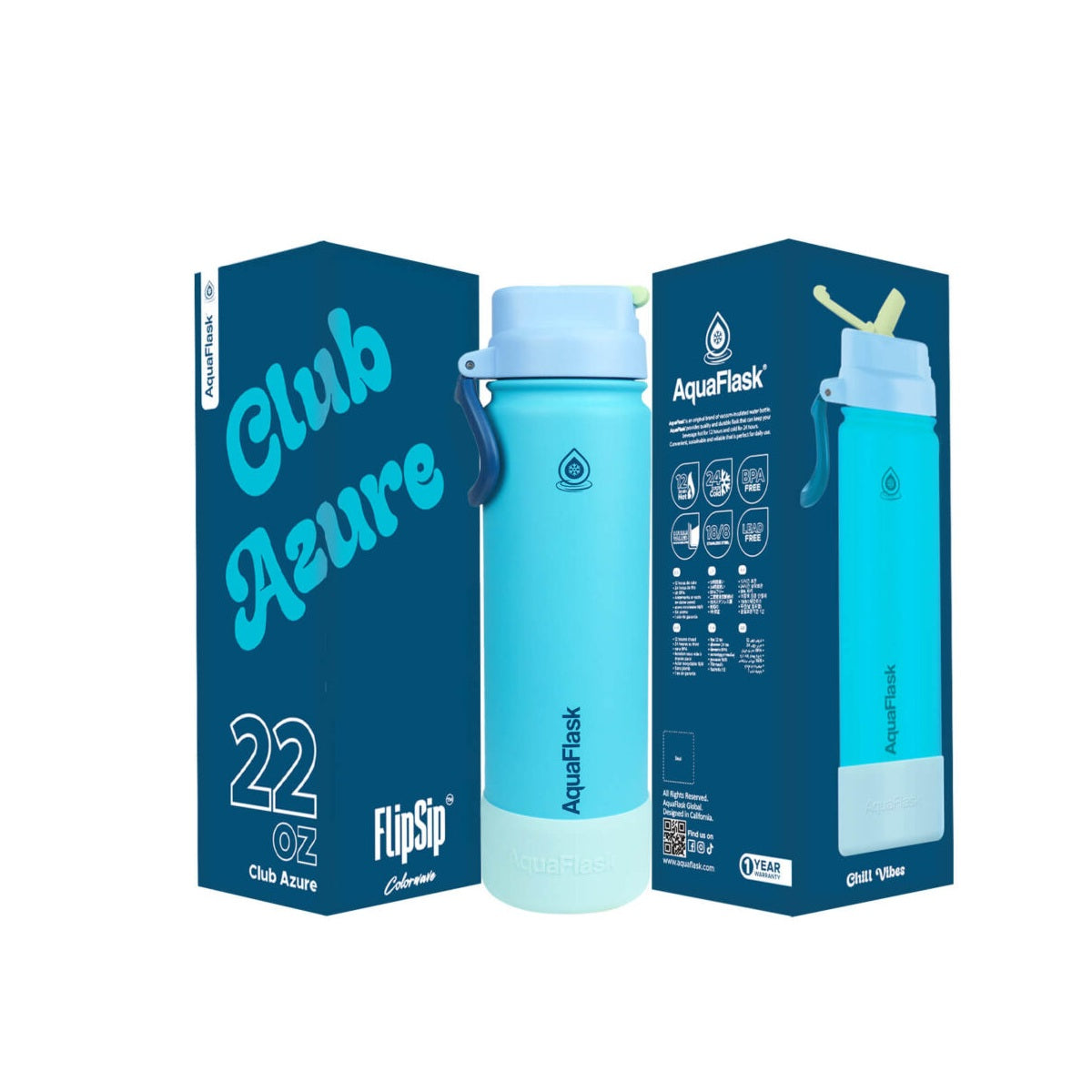 blue AquaFlask Colorwave 22oz insulated bottle for hot and cold drinks all day