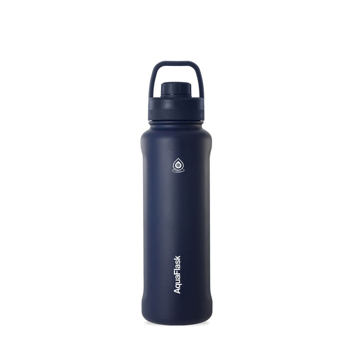 navy AquaFlask 40oz sports bottle in nature and outdoor lifestyle setting