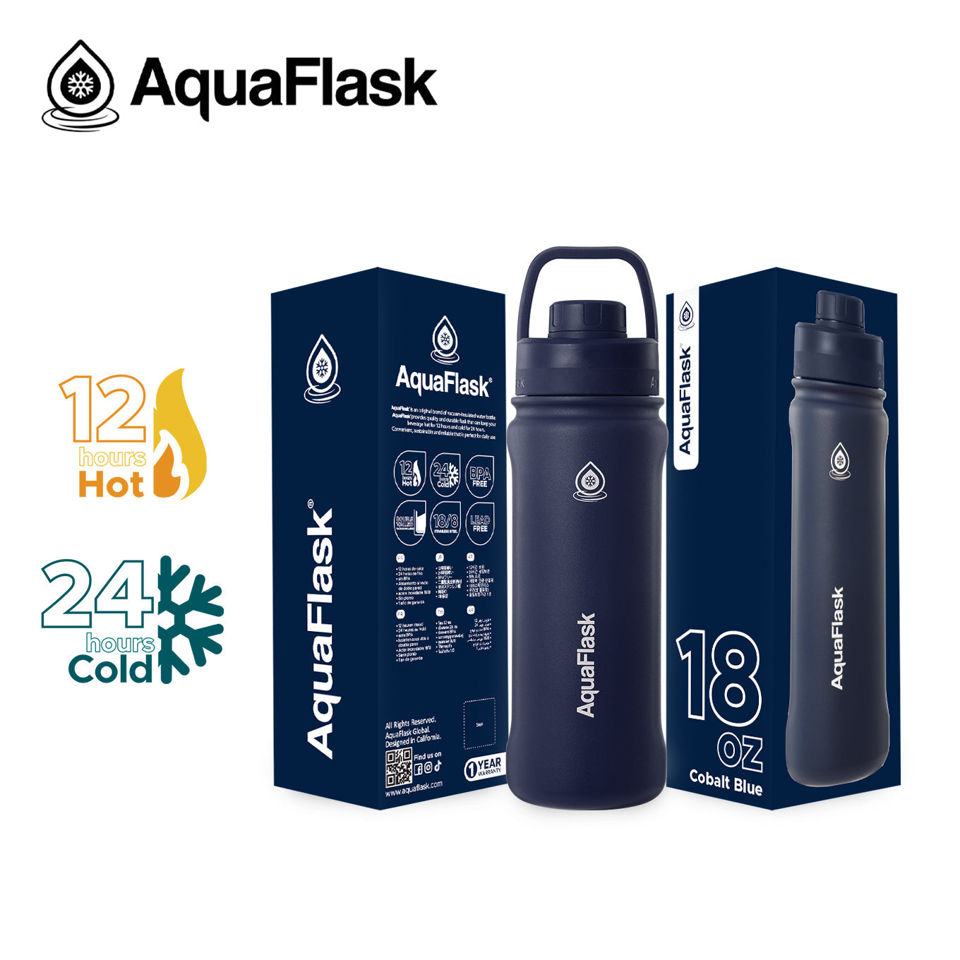 blue AquaFlask Original 18oz for yoga, pilates and wellness hydration