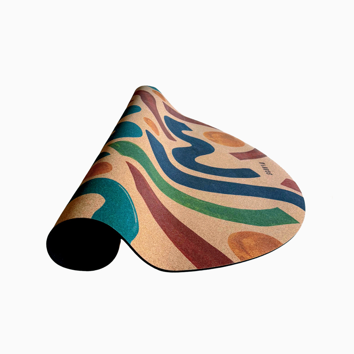 half rolled Round cork mat with colorful wavy pattern