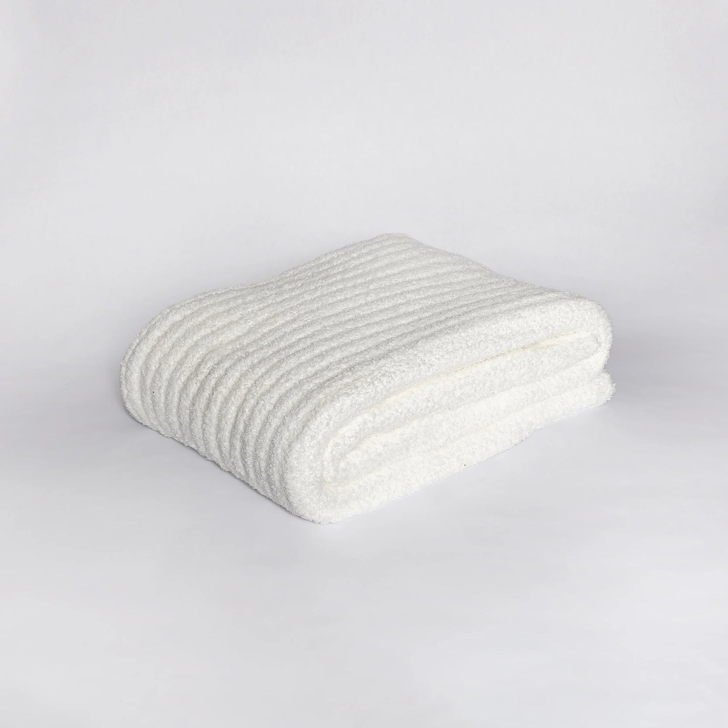 White Ribbed Extended Throw Blanket — Lightweight Plush