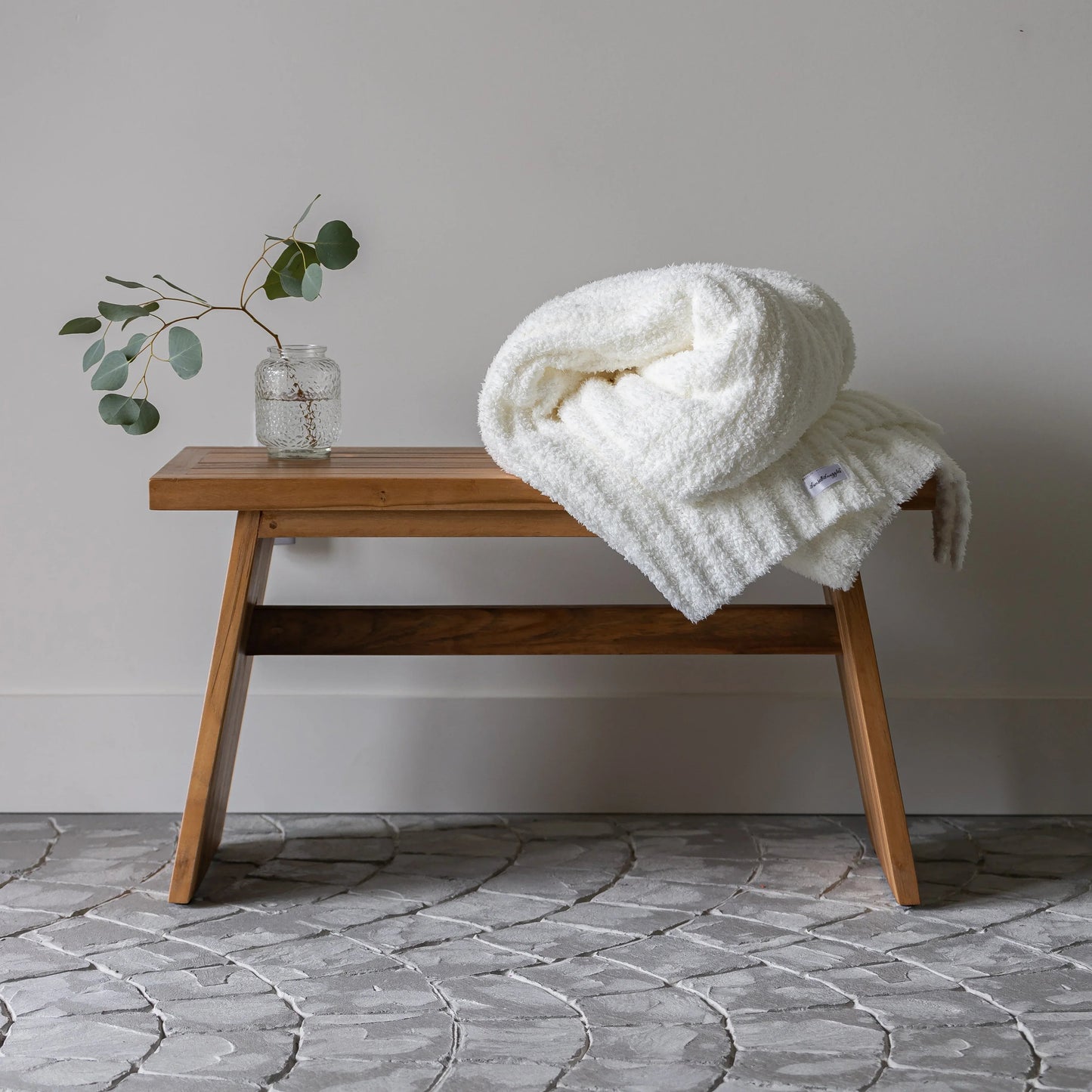 White Ribbed Extended Throw Blanket — Lightweight Plush