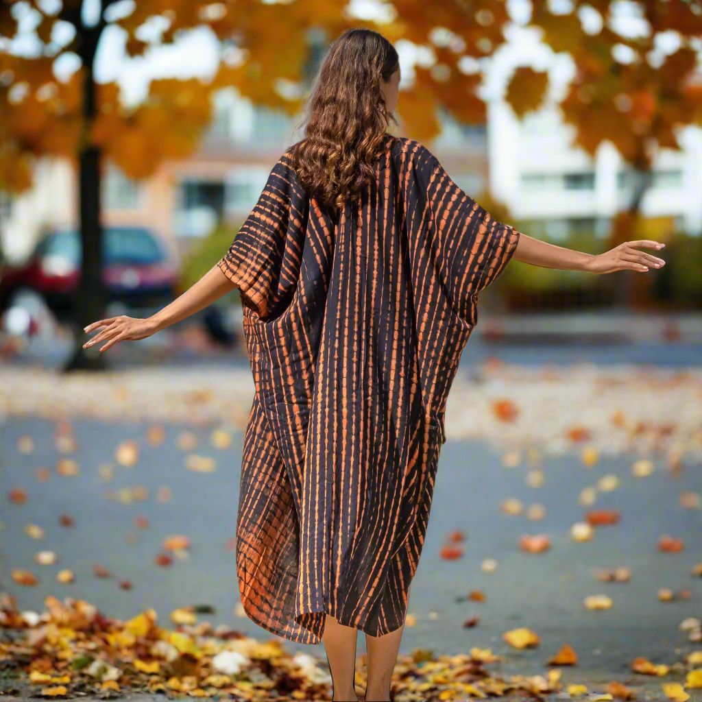 Orange and black kimono cardigan boho festival wear back view