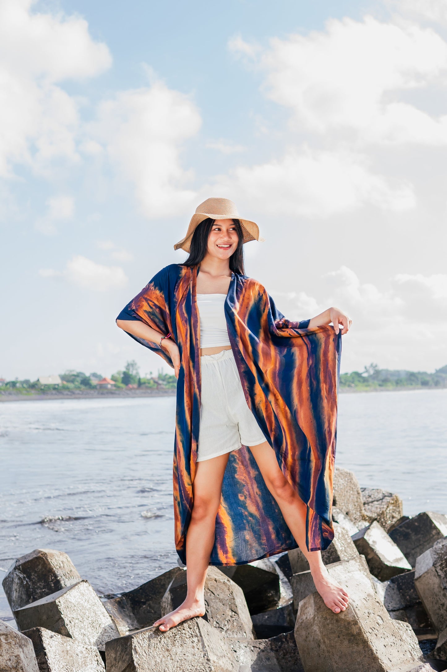 Handmade navy gold kimono flowing silhouette boho style