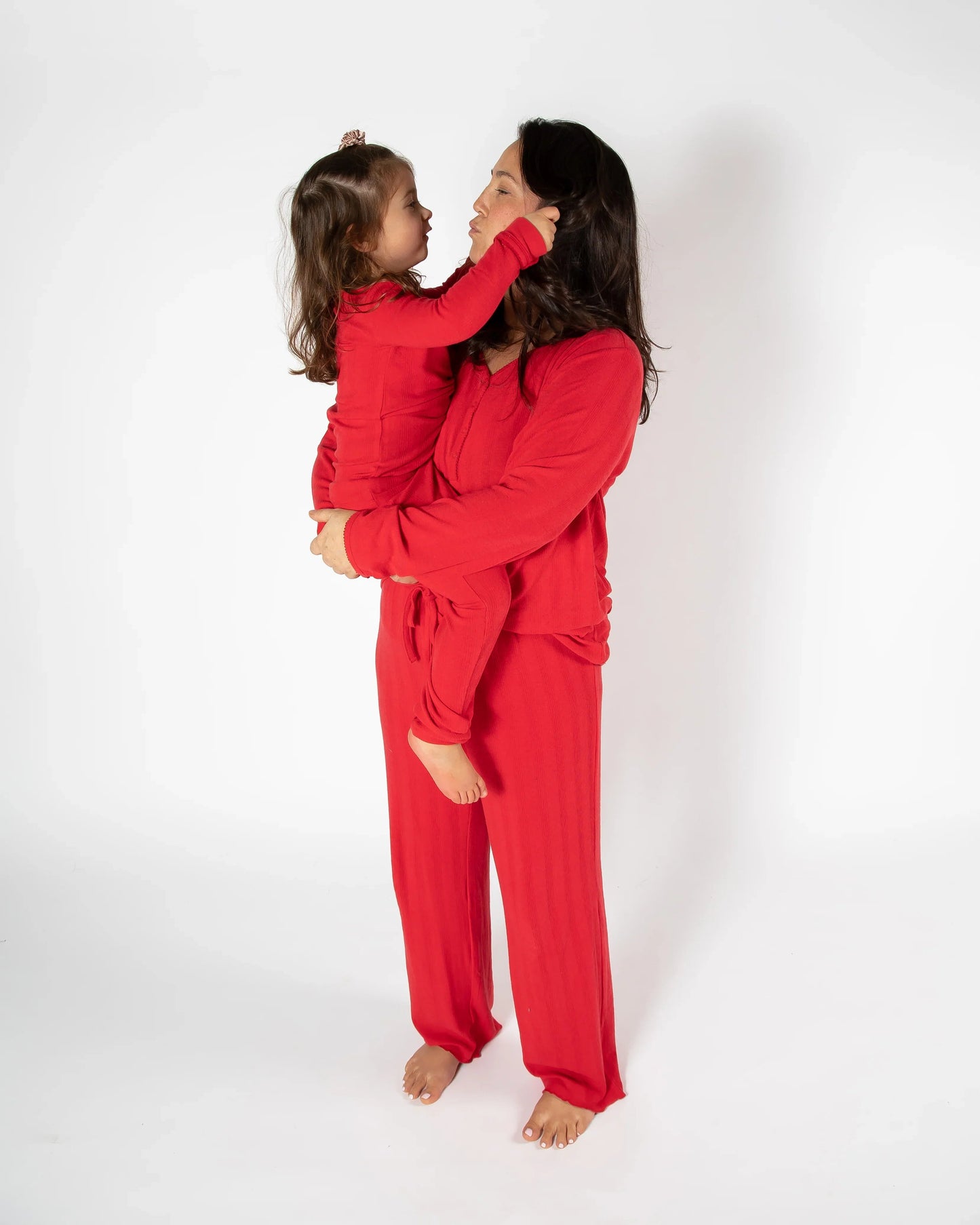 Ribbon Red Pointelle Bamboo Pajama Set — Long Sleeve & Pants
