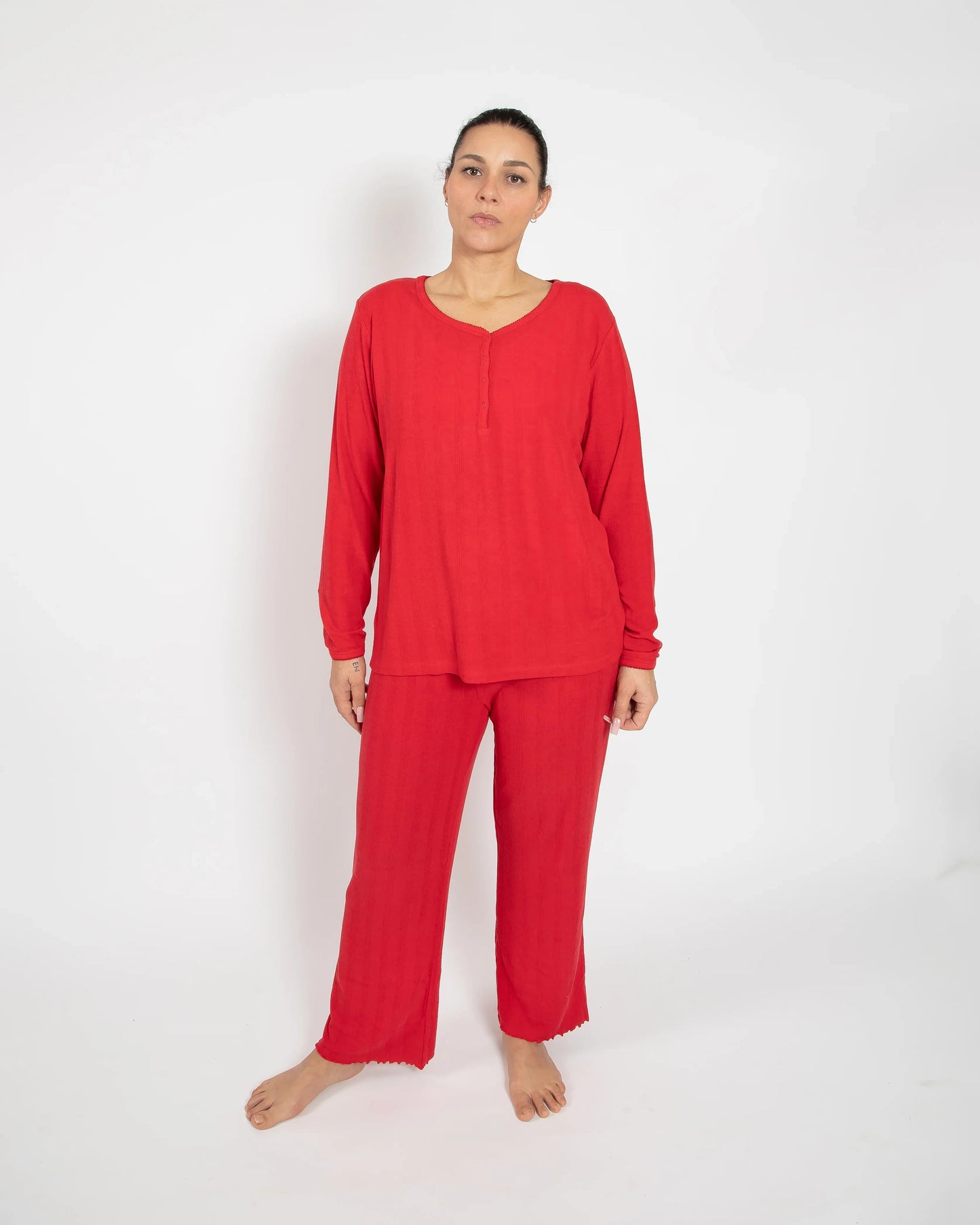 Ribbon Red Pointelle Bamboo Pajama Set — Long Sleeve & Pants