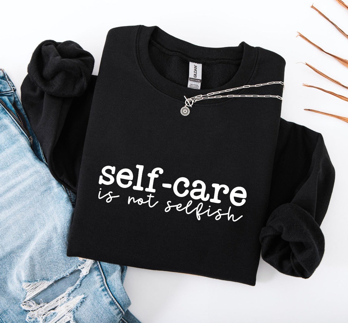 Black Inspiring women's self-care sweatshirt as a perfect gift for women who deserve it all