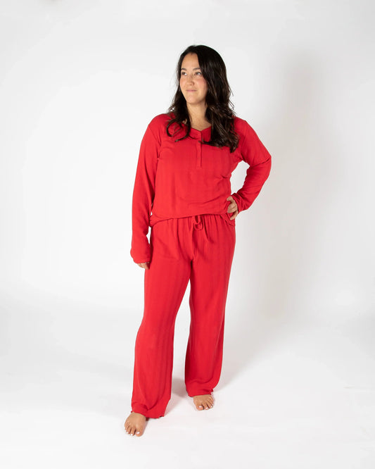 Ribbon Red Pointelle Bamboo Pajama Set — Long Sleeve & Pants