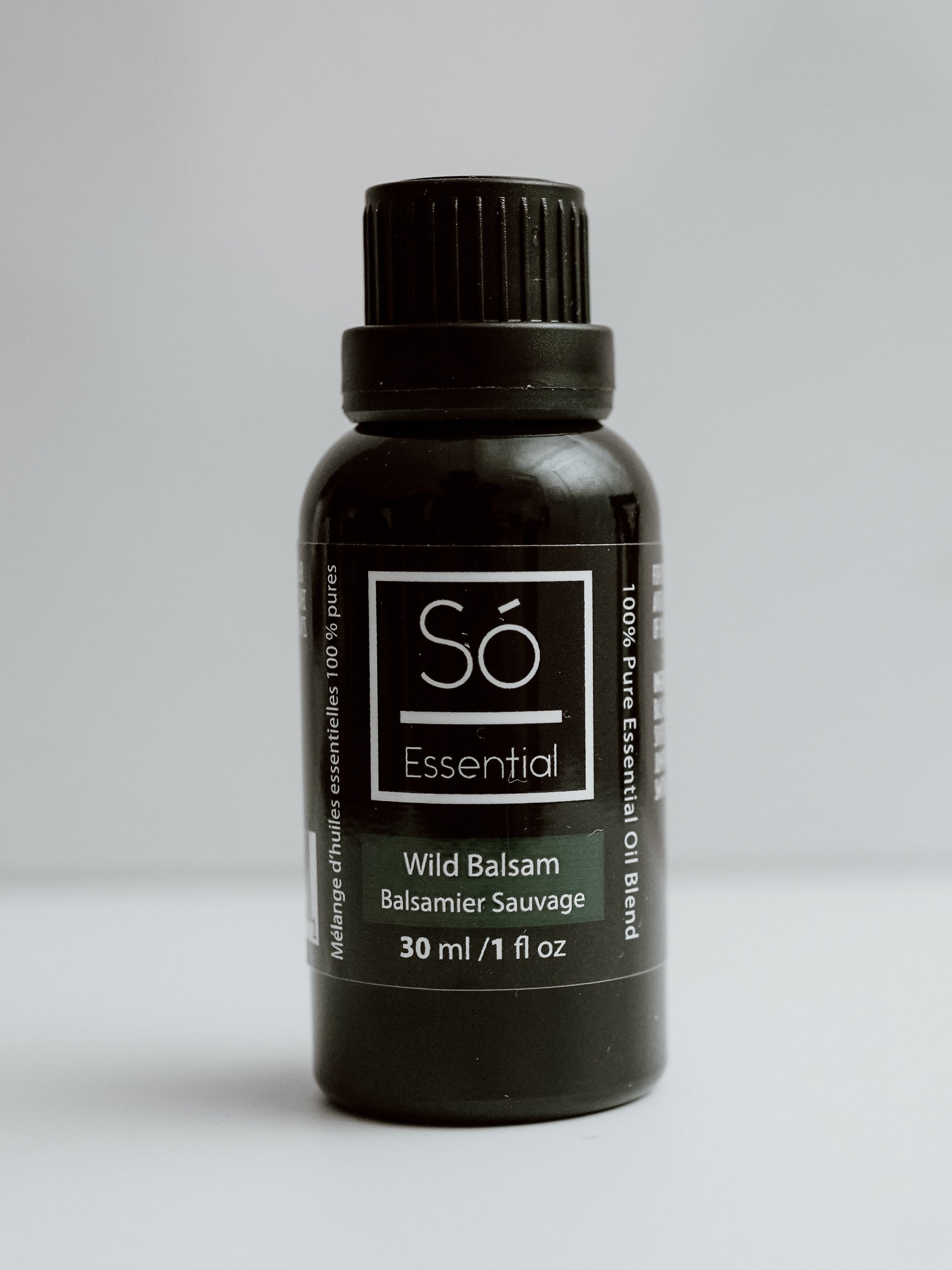 Wild Balsam essential oil bottle labeled 'Sö Essential' on a light gray background