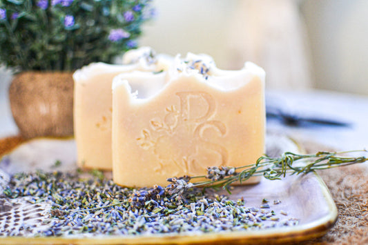 Calming and skin-softening lavender milk soap with goat milk and thyme