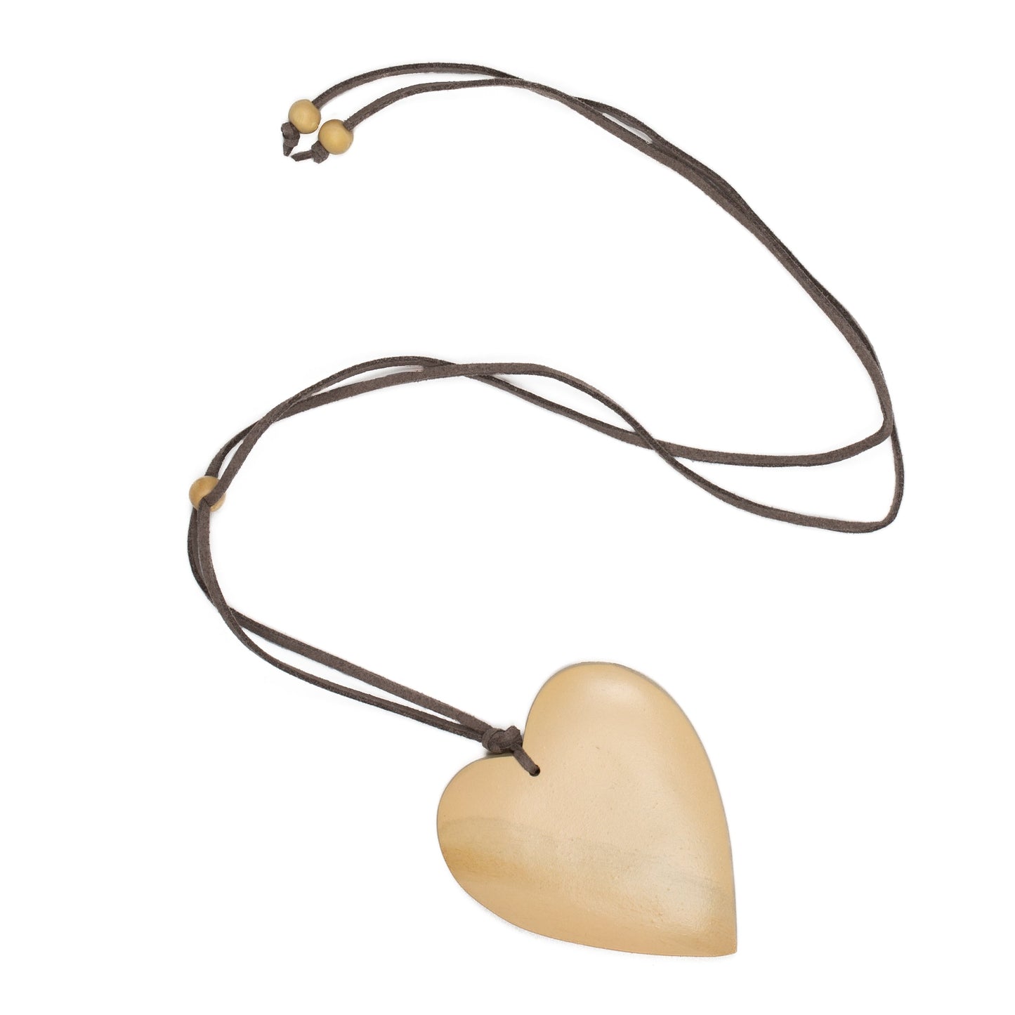 Painted wooden heart charm necklace artisan Bali cream