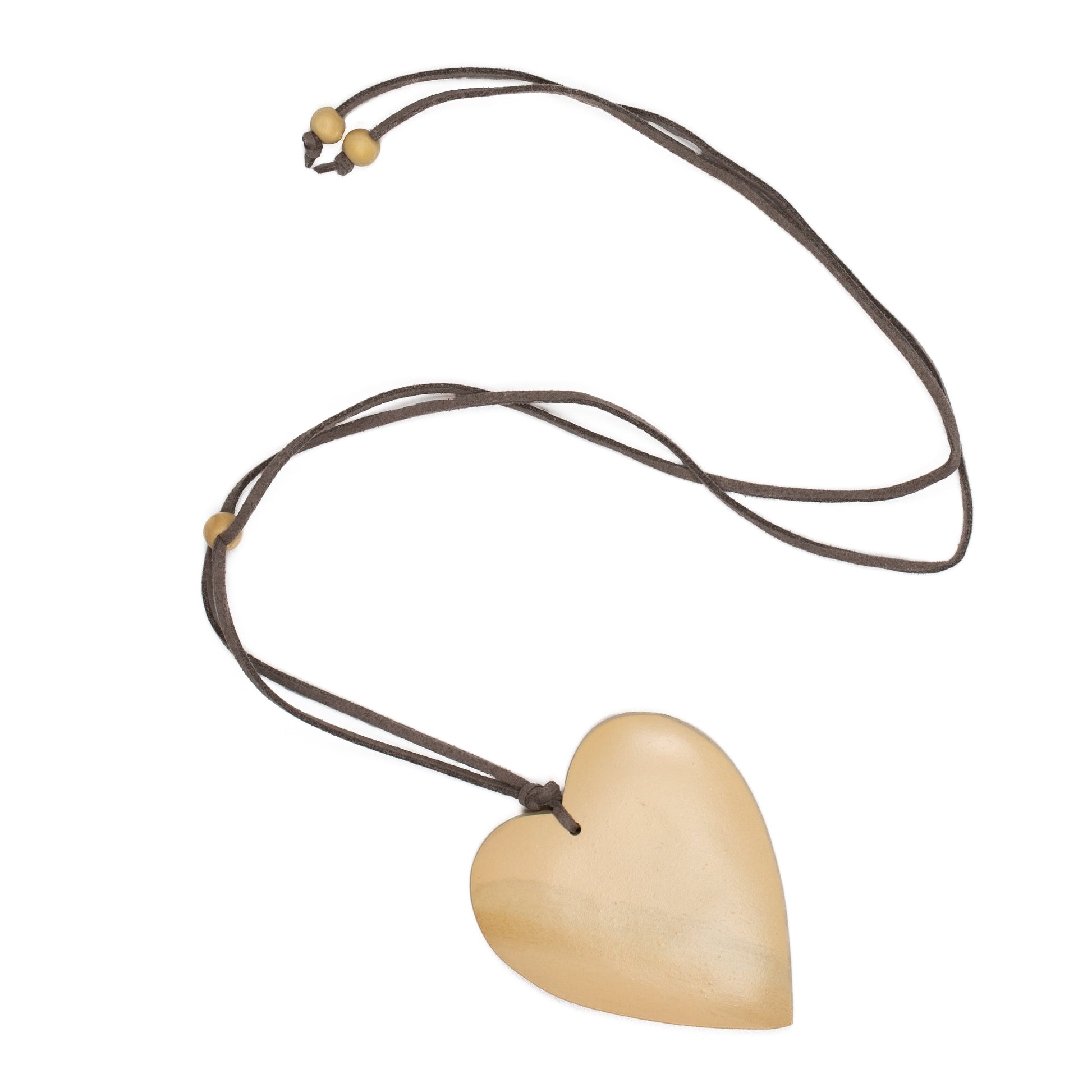 Cream wooden heart pendant necklace — artisan crafted natural wood jewelry
