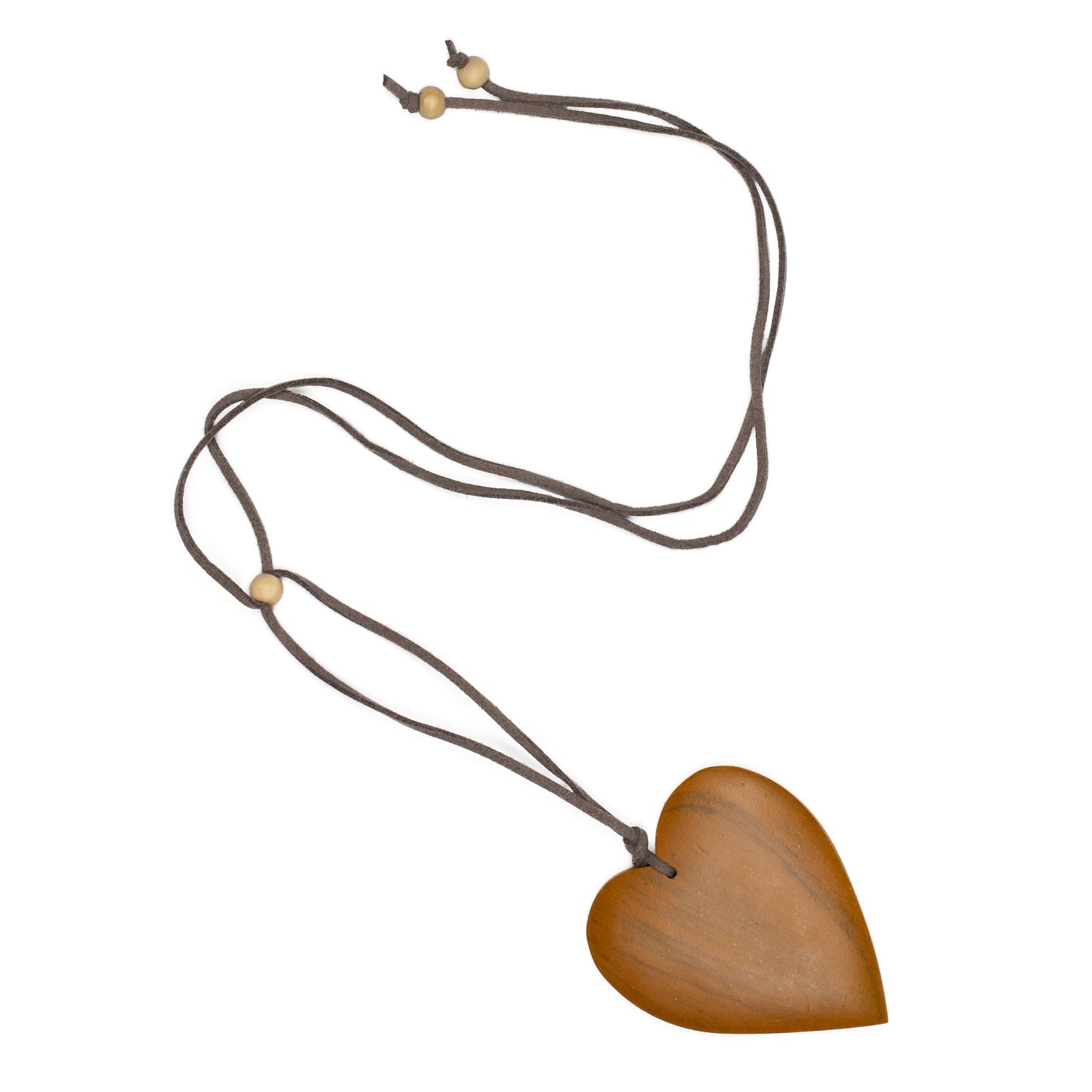 Boho tinted wood heart pendant necklace Bali jewelry brown