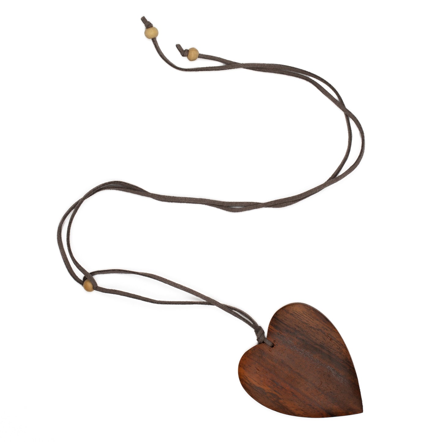 Earthy painted wood heart necklace bohemian artisan style dark wood