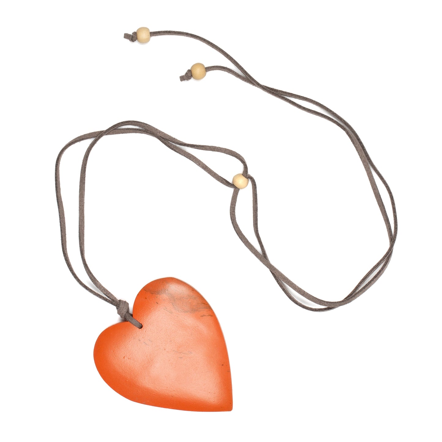 Colorful wooden heart pendant necklace bohemian style orange
