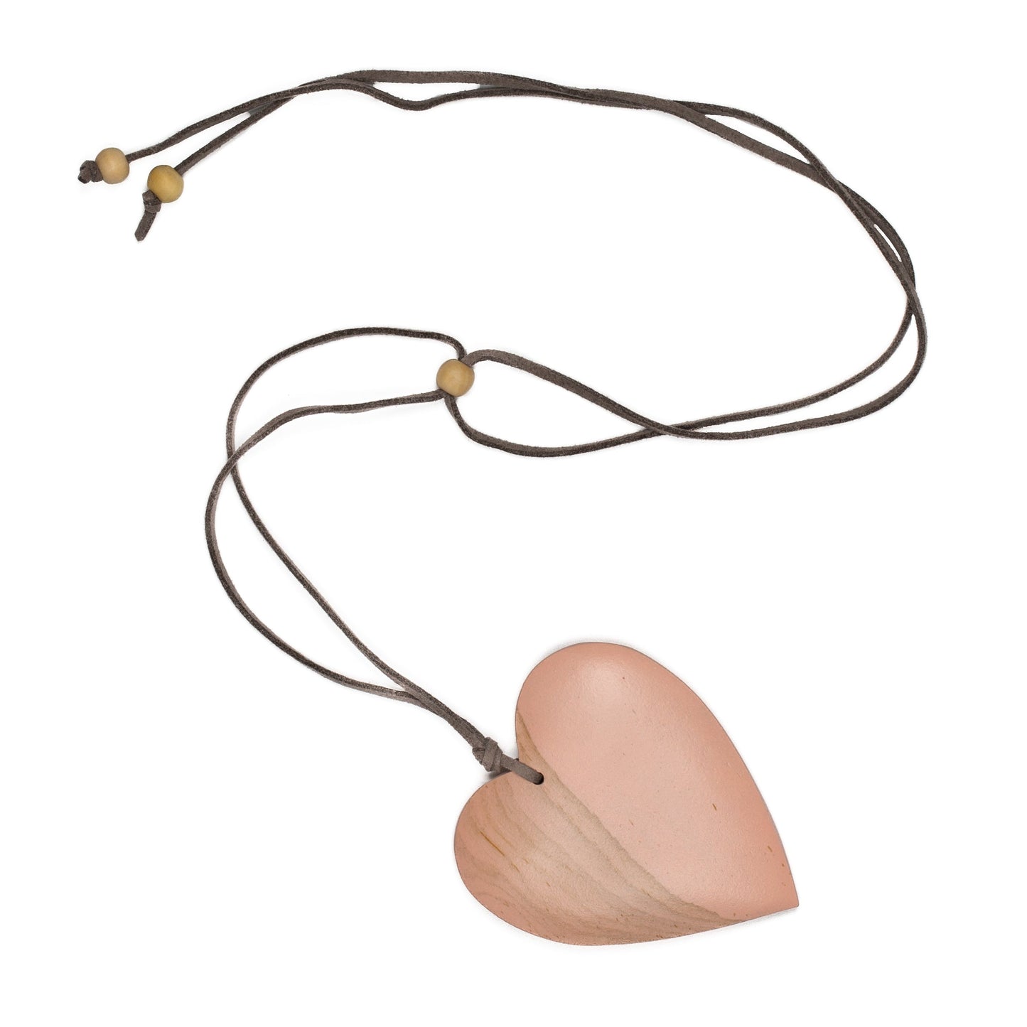 Natural tinted wooden heart necklace gift idea artisan pink