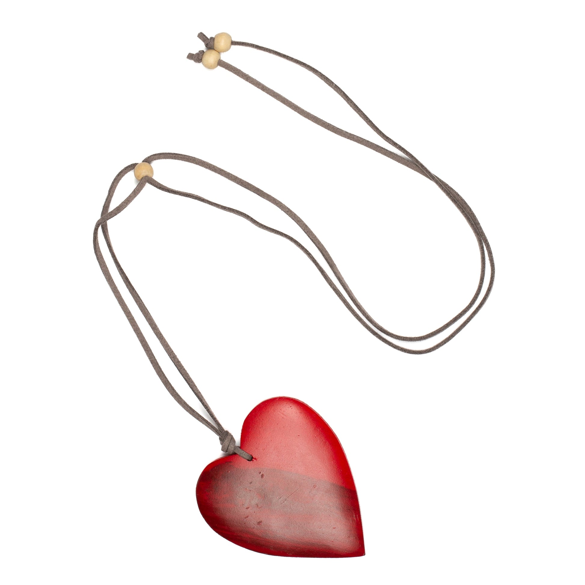 Lightweight wooden heart necklace tinted artisan handmade red