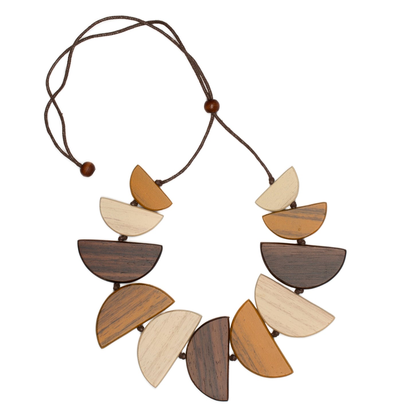 Colorful wooden crescent moon pendant necklace bohemian style