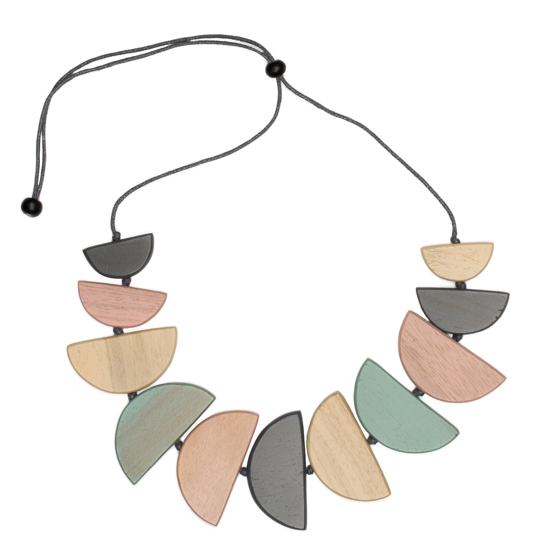 Handmade tinted wood half moon necklace celestial boho jewelry