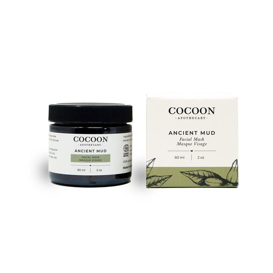 Cocoon Apothecary Ancient Mud Facial Mask jar and packaging on a white background