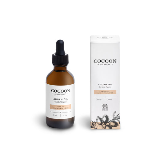 Cocoon Argan Facial Oil bottle and packaging on a white background