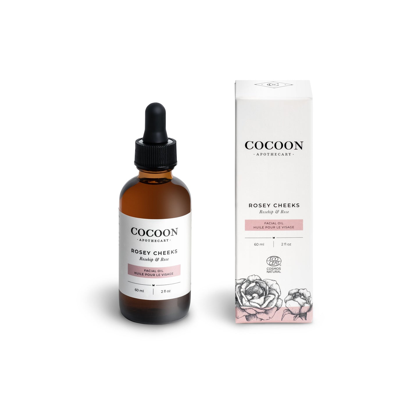 Cocoon skincare bottle and packaging on a white background