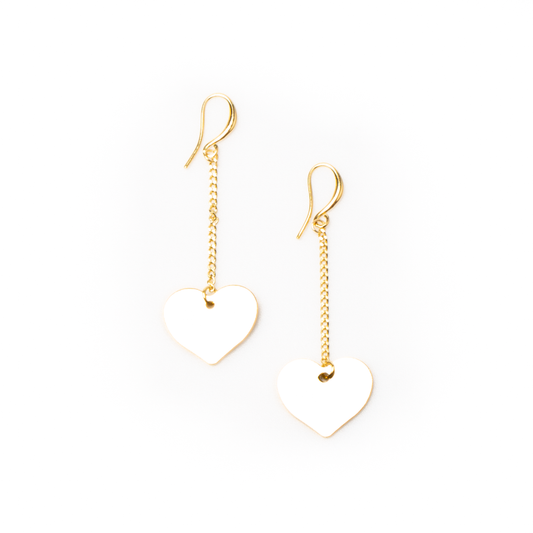 Gold plate drop chain heart earrings dangle romantic jewelry