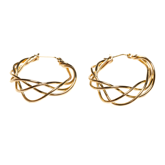 Gold plate twist hoop earrings up close minimalist everyday jewelry handmade in bali