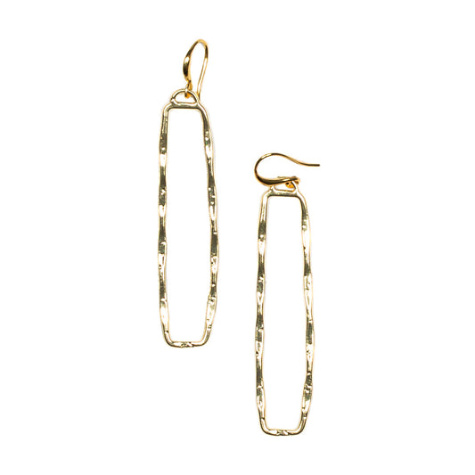Gold plate rectangular drop earrings hand hammered geometric minimalist jewelry