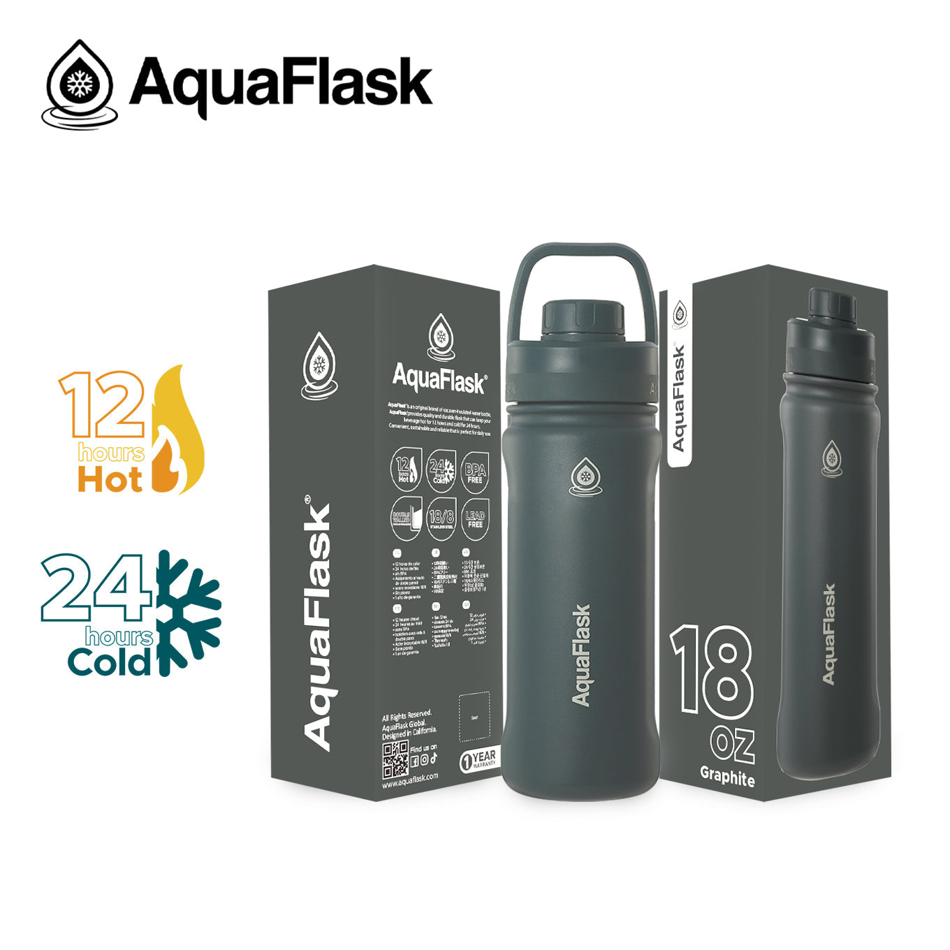 graphite AquaFlask Original 530ml in nature-inspired outdoor lifestyle setting