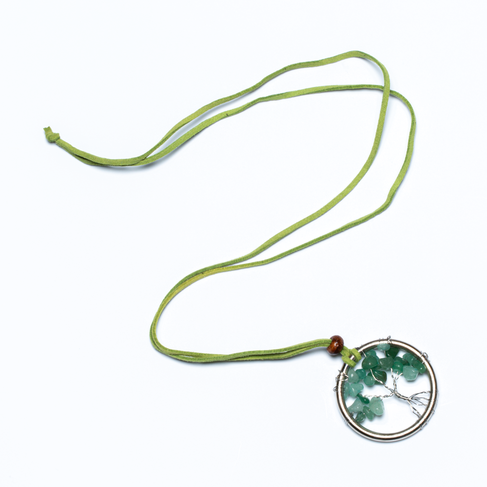 Natural stone tree of life pendant with natural green aventurine necklace boho artisan jewelry