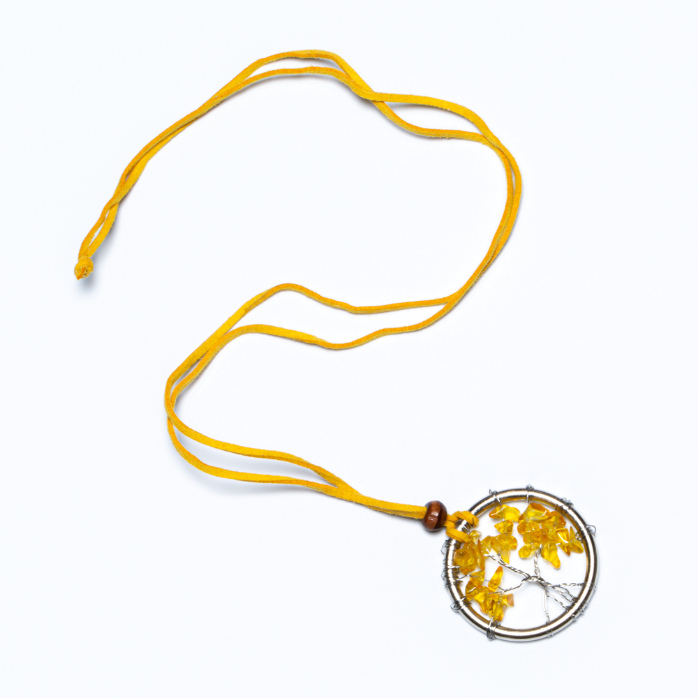 Handmade tree of life necklace yellow gemstone spiritual boho style