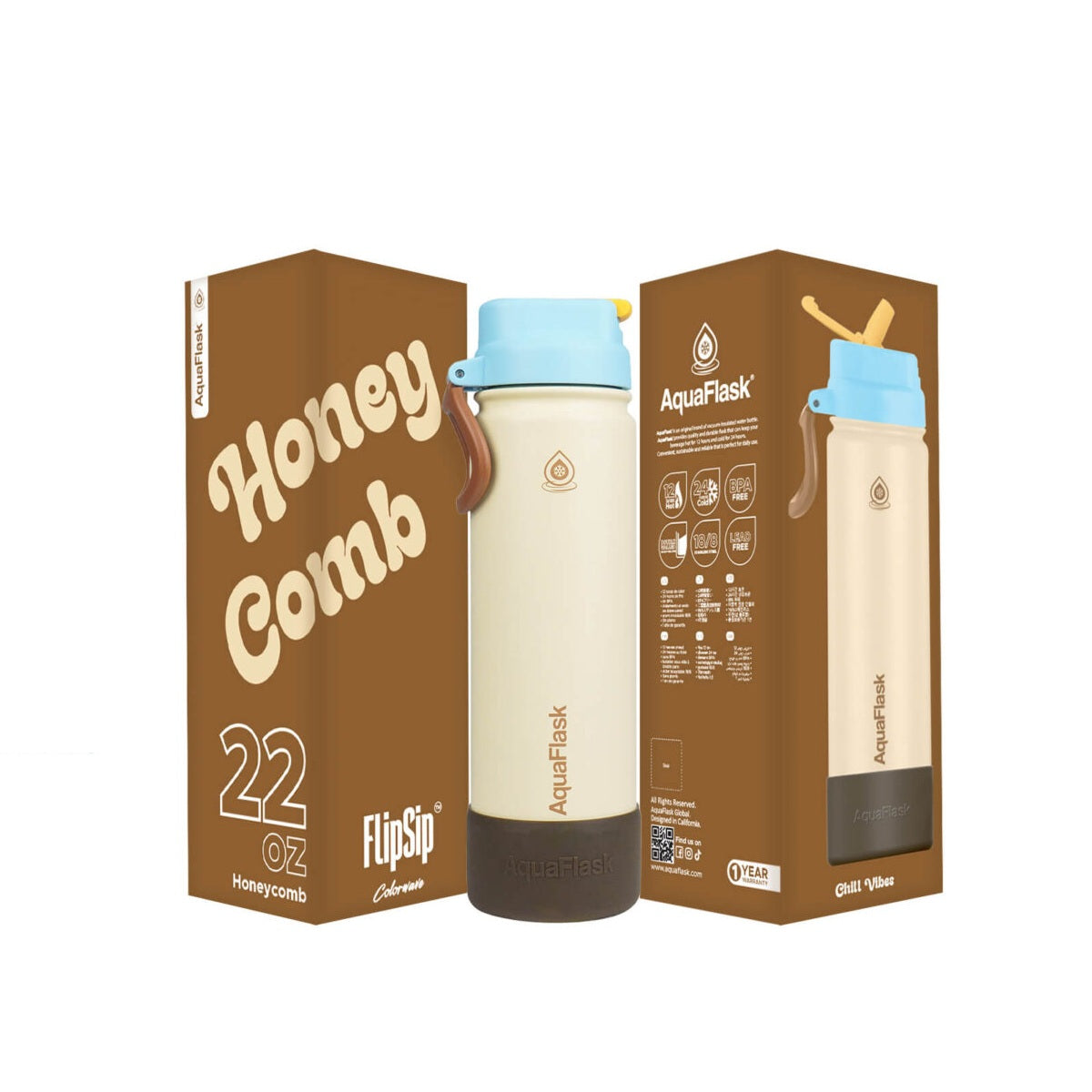 brown Leak-proof AquaFlask Colorwave 22oz showing colour wave design detail