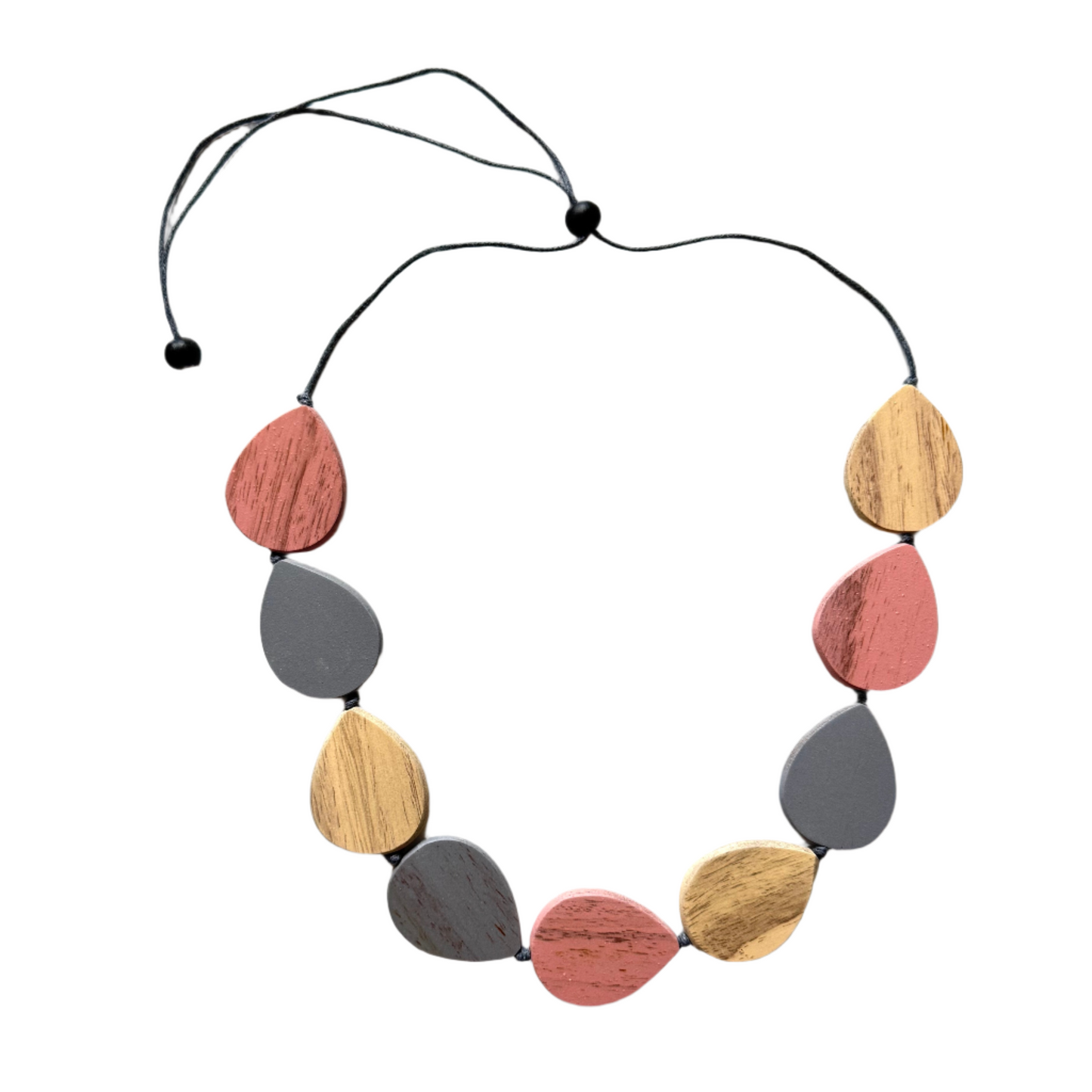 Natural wood pebble pendant necklace pink cream purple bohemian artisan jewelry