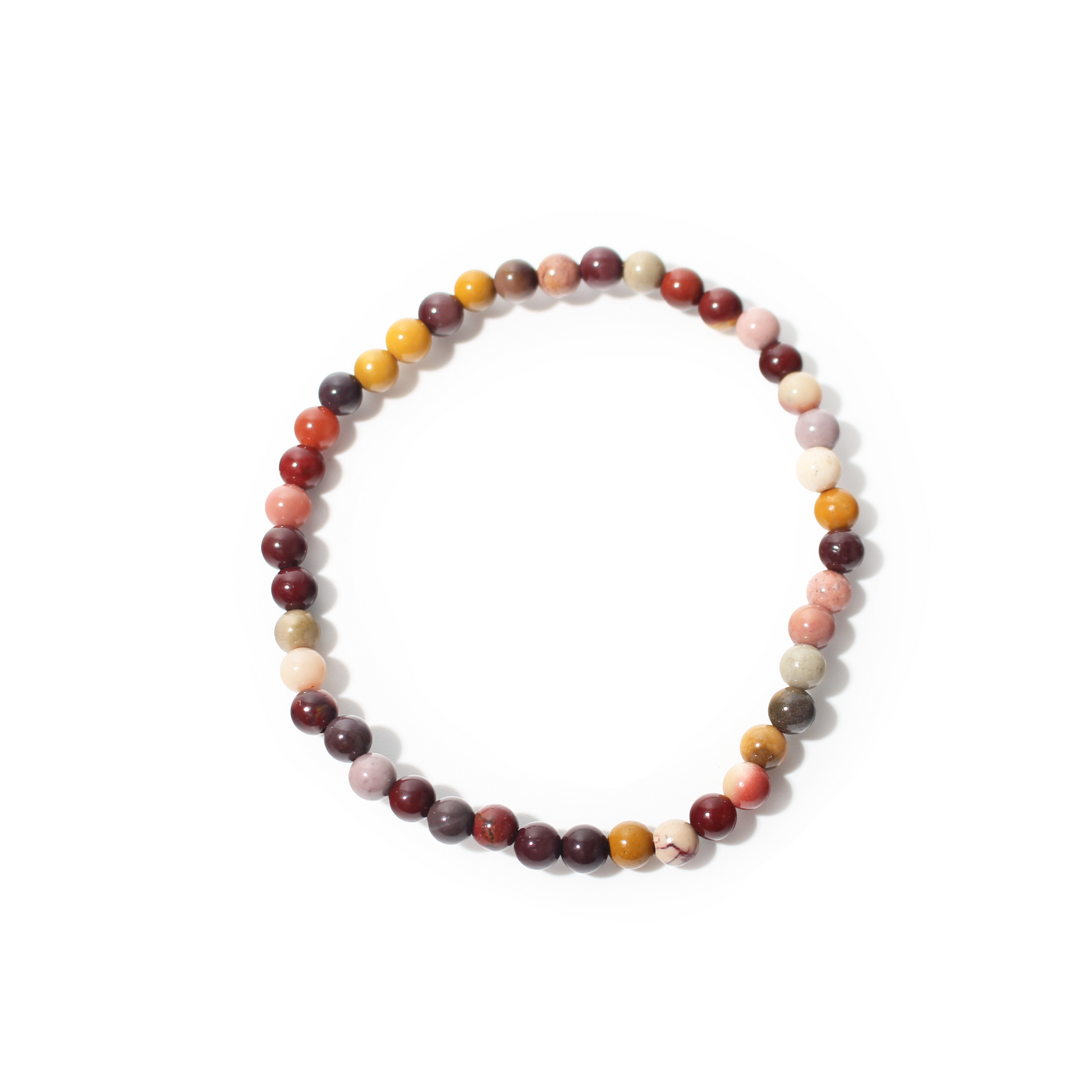 Warm mookaite jasper bead bracelet worn on wrist for grounding energy