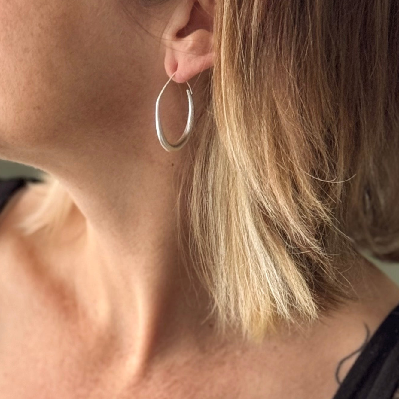 Silver plate teardrop hoop earrings elegant dangle jewelry in womans ear