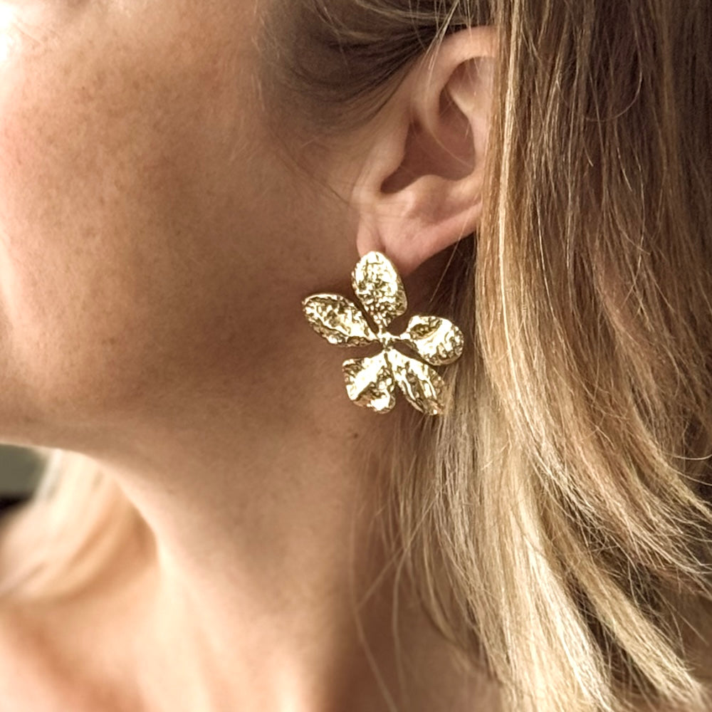 Large flower stud earrings boho floral artisan jewelry made in bali