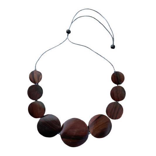 Wooden graduated disc necklace natural wood Bali handmade boho