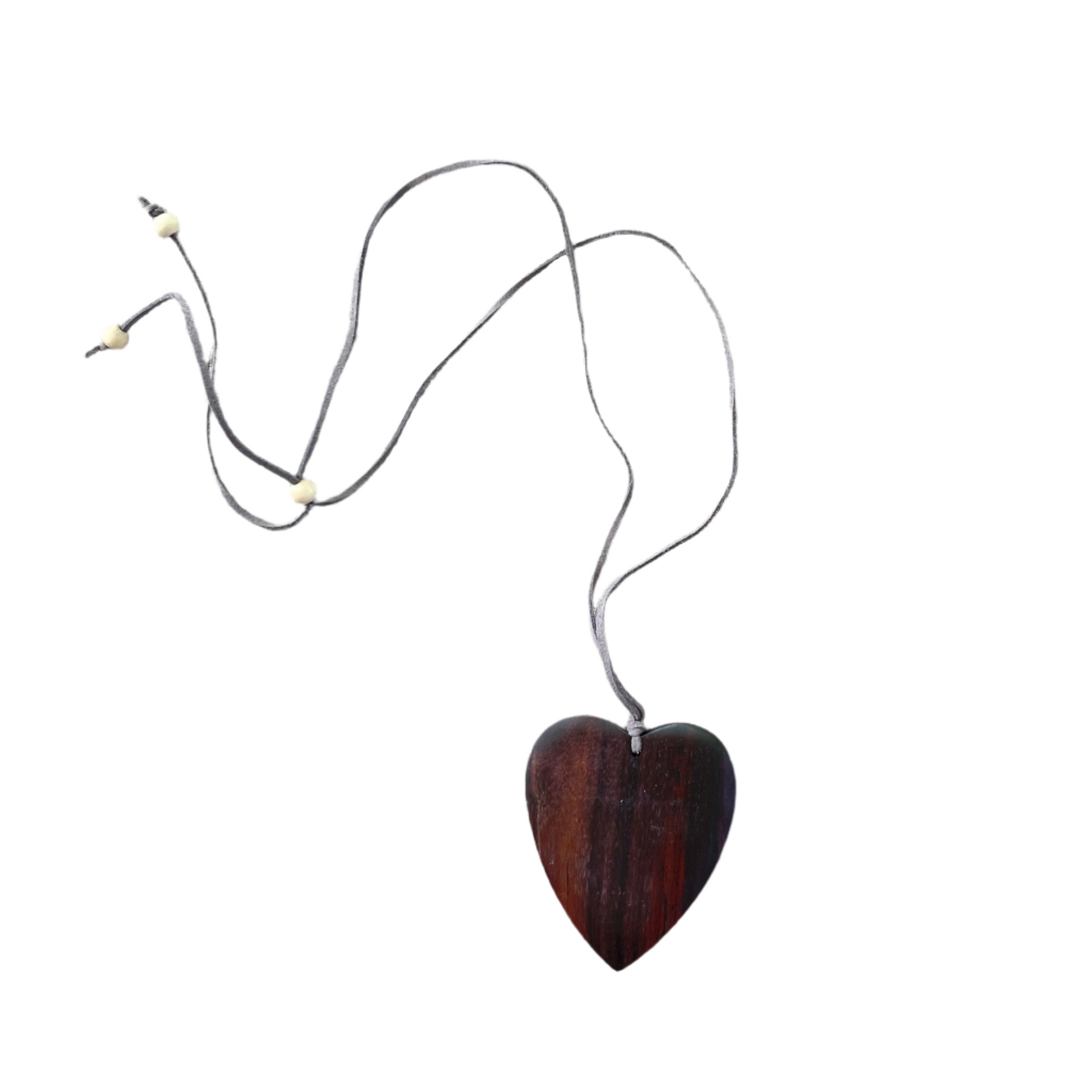 Minimalist wooden heart necklace everyday boho style dark wood