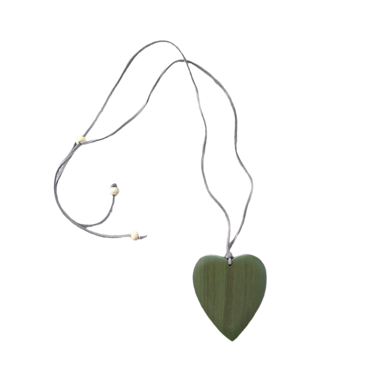 Lightweight wooden heart necklace bohemian jewelry green wood