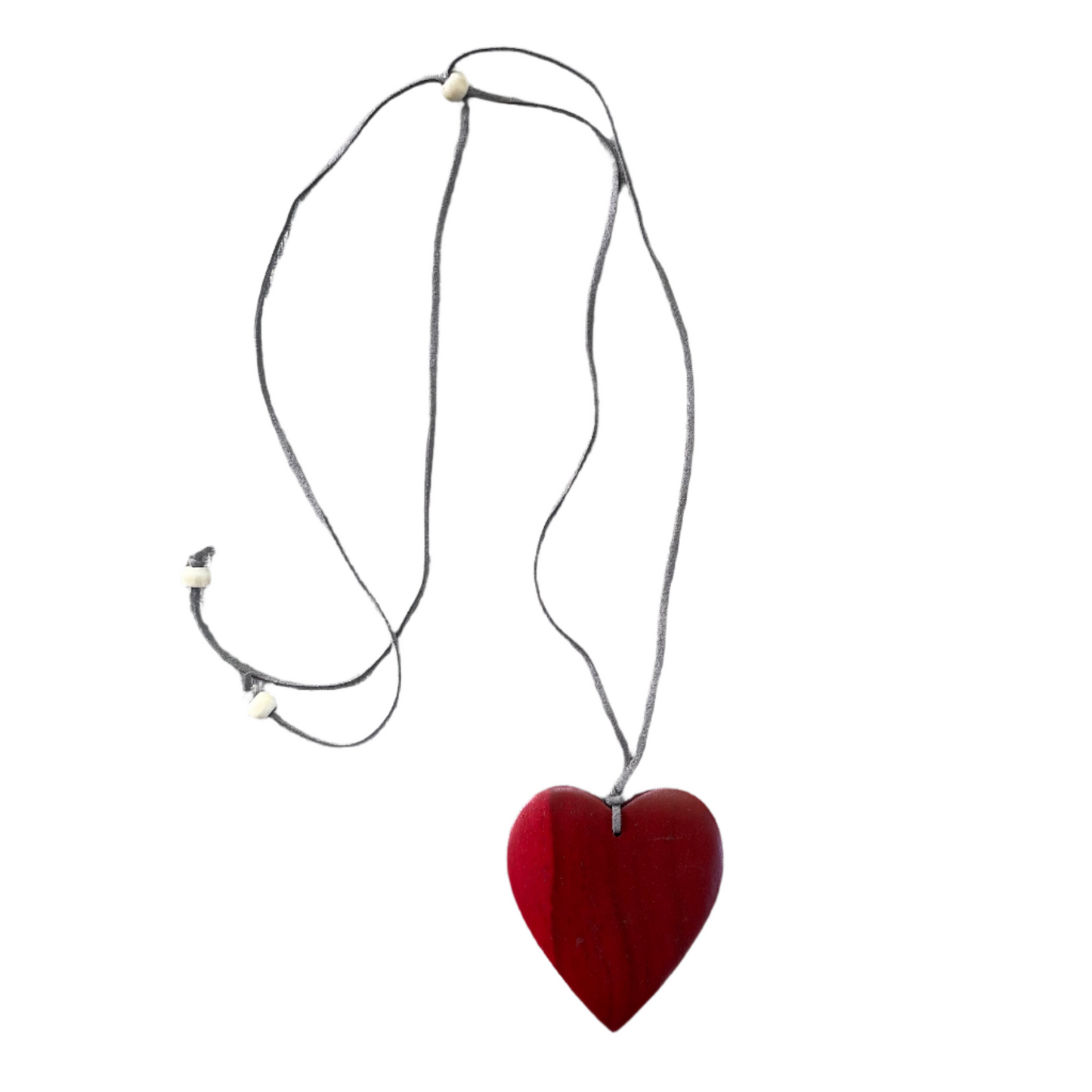 Earthy wood heart pendant necklace boho artisan style red
