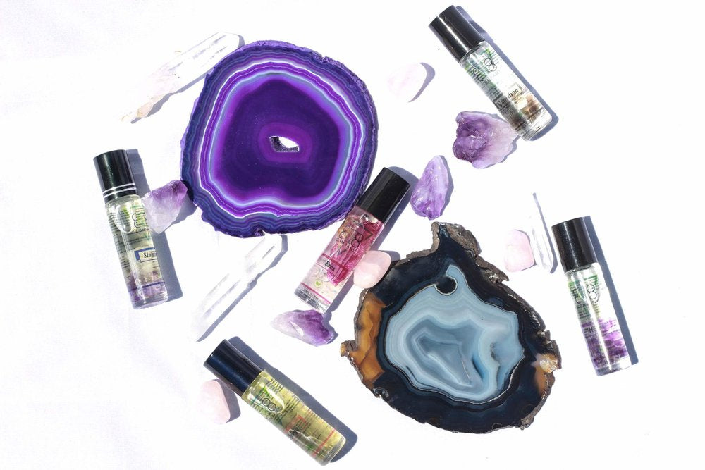 Gemstone rollers kit showing all included crystal rollers for every intention