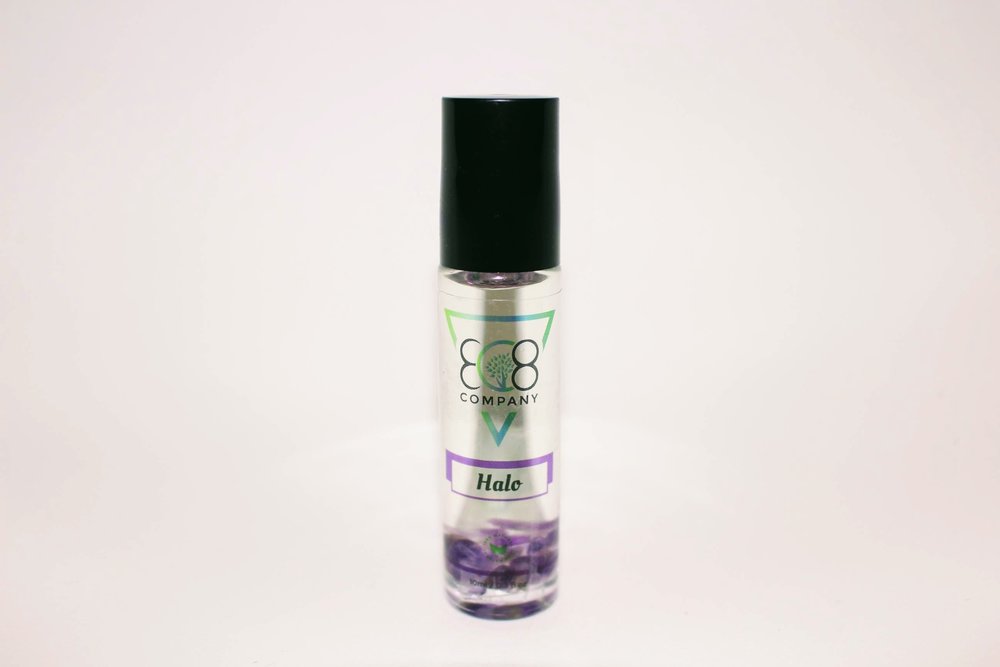 Spiritually uplifting Halo gemstone roller for crown chakra activation and divine connection