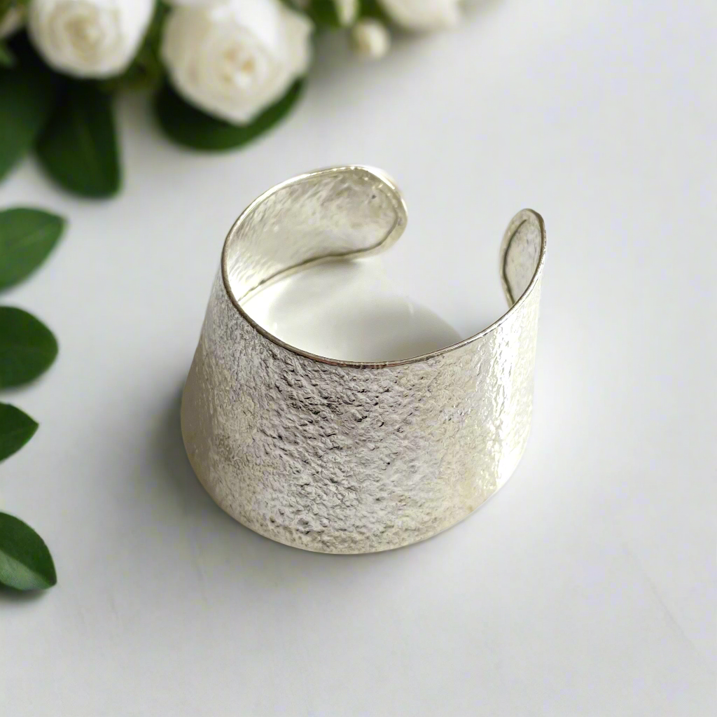 Wide silver bangle statement bracelet boho jewelry