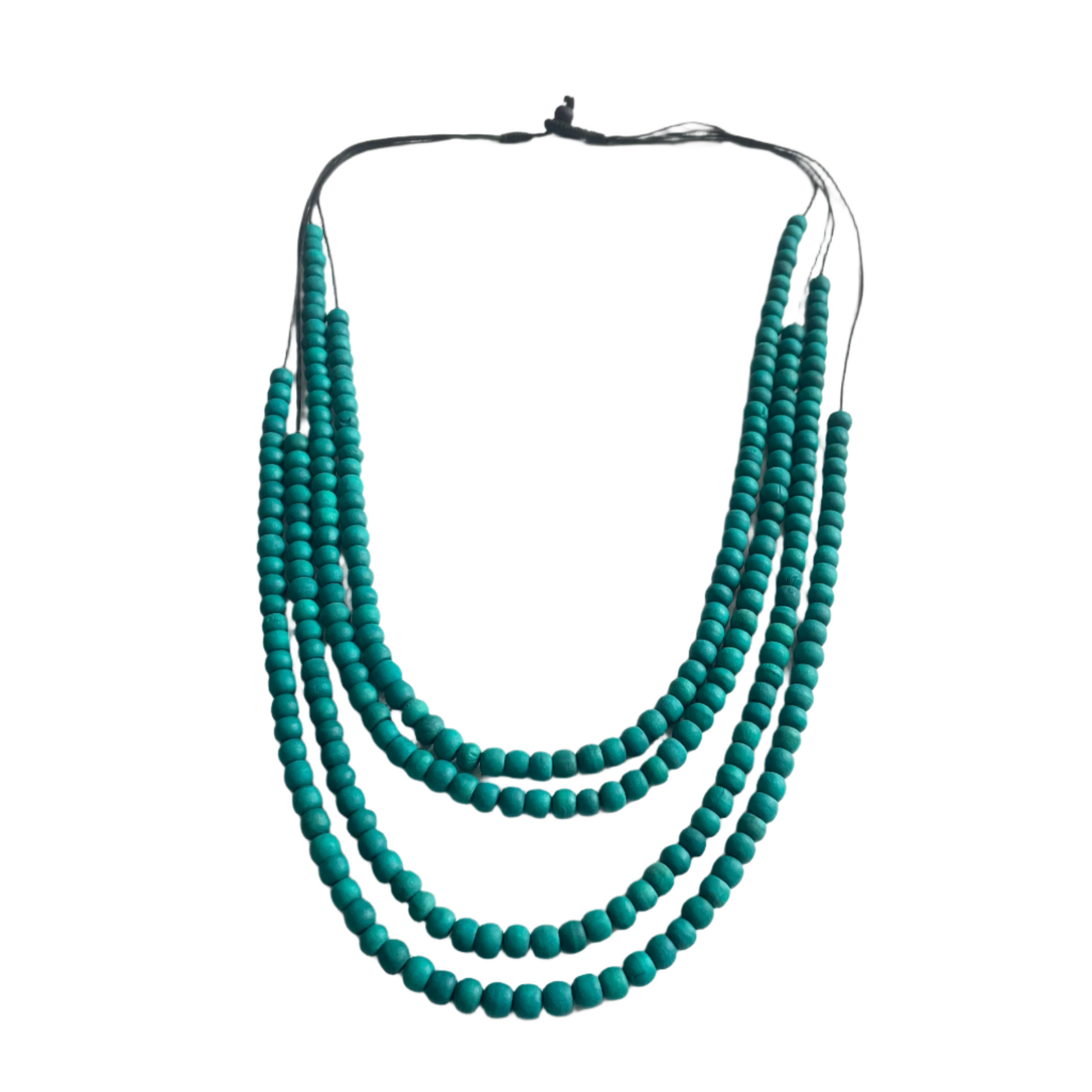 Layered beaded necklace bohemian artisan style teal