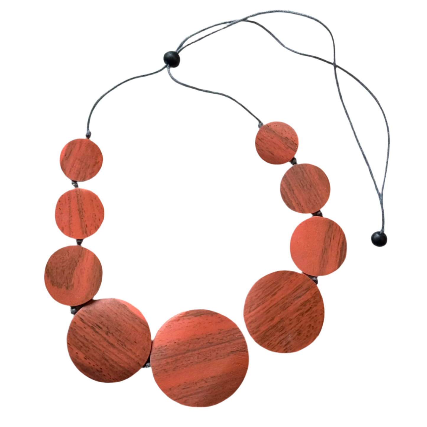 Natural wood disc pendant necklace minimalist bohemian style orange