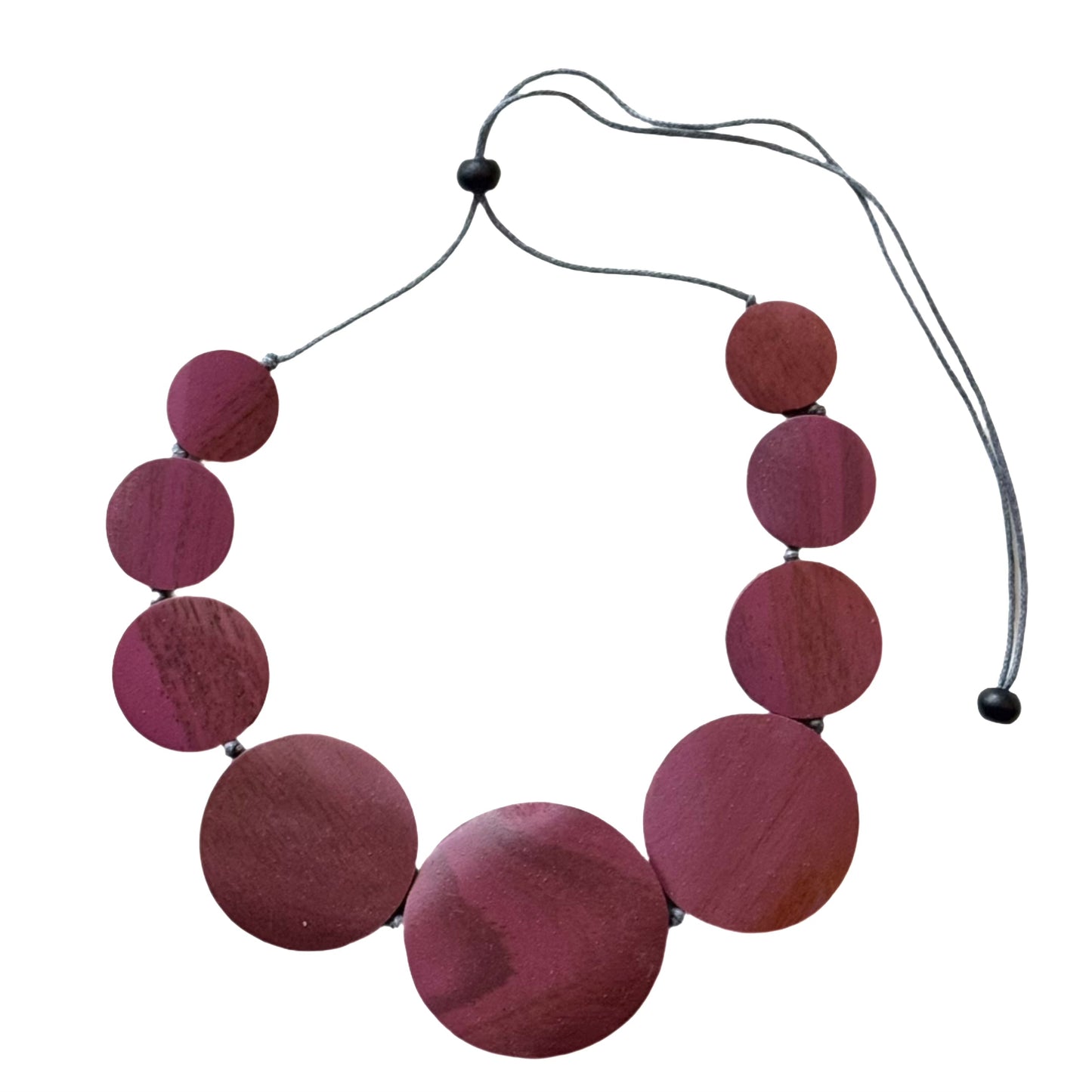 Simple wooden disk pendant necklace boho everyday jewelry purple